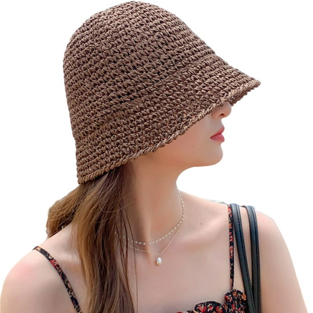 Sombrero de paja para el sol, sombrero de pescador tejido, sombrero de playa, gorra plegable, gorras de verano, sombrero de pescador para mujer