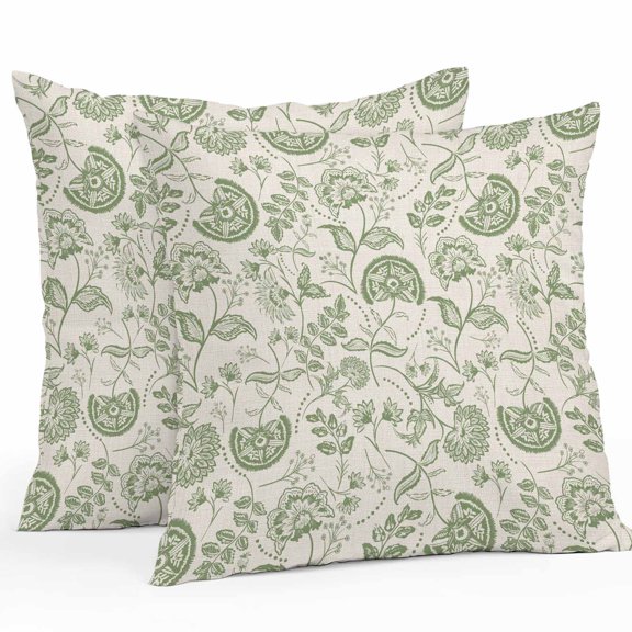 Farmhouse Sage Green Floral Outdoor Pillow Covers Pack of 2 Linen Boho Flower Rustic Country Waterproof Throw Pillow Covers Decorative Cushion Cases for Patio Garden Tent Balcony Couch 20x20 inch