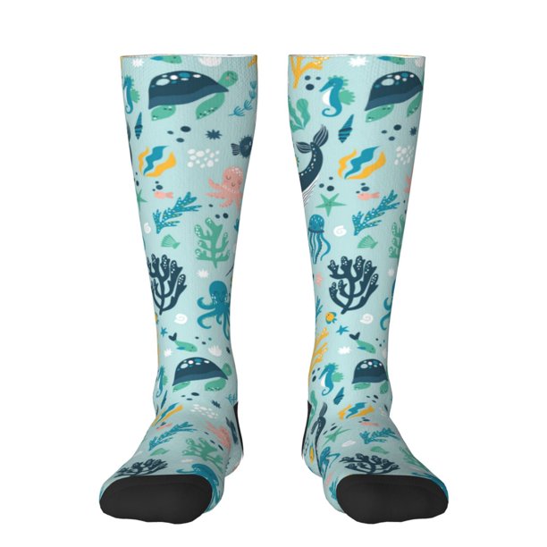 Fotbe Sea Animal Calcetas Divertidas Estampadas para Hombre y Mujer, Calcetas de Algodón hasta la Rodilla para Caminar, Correr, Enfermería y Embarazo