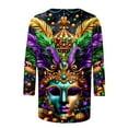 thumbnail image 4 of Cavosen Carnival Day Women's Tops and Blouses 3/4 Sleeves Festival Mardi Gras Crewneck Shirts Mask Graphic Print Tops Holiday Fashion Blouse Loose Athletic Tees Party Shrove Tuesday S, 4 of 5