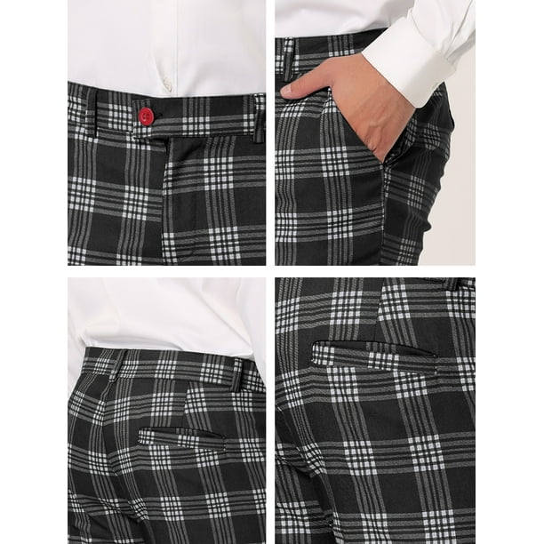 INSPIRE CHIC Men's Plaid Pants Casual Slim Fit Flat Front Check