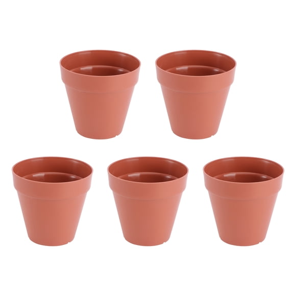 GOOHOCHY 5 macetas de resina plástica para plantas, sencillas, de boca redonda, para balcón (tamaño S, café)