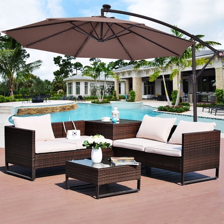 10 Hanging Solar Led Umbrella Patio Sun Shade Offset Market W Base Tan Walmart Canada