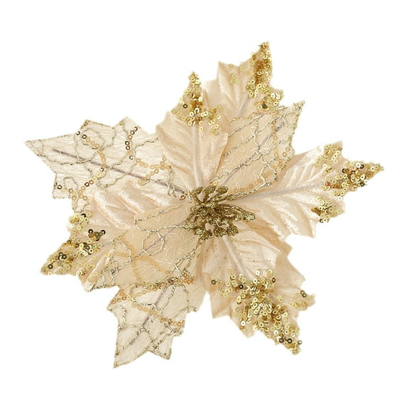Glitter Sequin Christmas Flower – Fabric Artificial Poinsettia Ornament for Tree Decoration, Holiday Floral Accessory for Home Decor