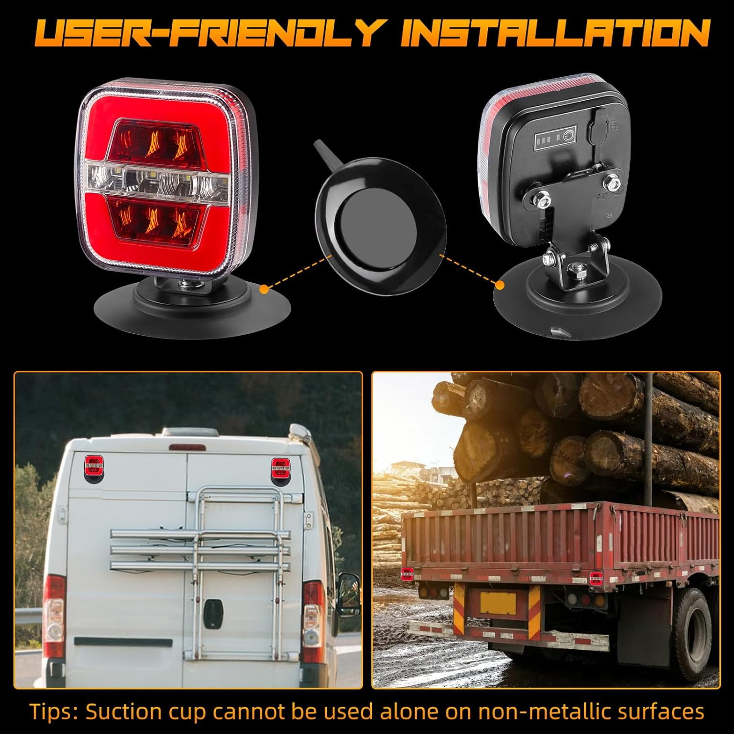 Wireless Trailer Lights-Magnetic Trailer Lights Adjustable Tow Light with Suction Cup, Rechargeable Towing Tail Light Kit Brake,Turn&Reverse Light Portable LED Towing Lights for Trucks,Boat,RV,Camper