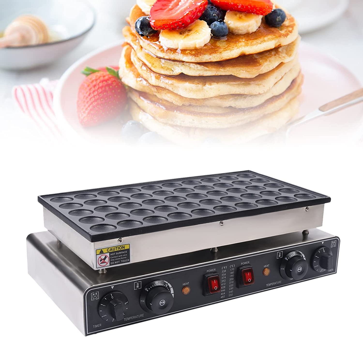 FETCOI Commercial Dutch Pancake Baker Maker Waffle Maker Nonstick Electric  Mini Round Waffle Maker Machine 50Pcs Temperature and Time Control 50~300℃  1700W