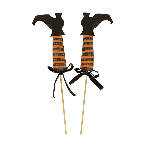 Halloween Decor - Witch Feet Boot Wood Plant Pokes Pick 2pc