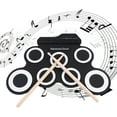 thumbnail image 7 of OEFNTAC Toys Electronic Drum Set Roll Up Portable Practice Pad Kit with 7 Silicone Pads 5 Drum Kits Foot Pedals Sticks USB Power for Kids Beginners Toddler Toys, 7 of 7