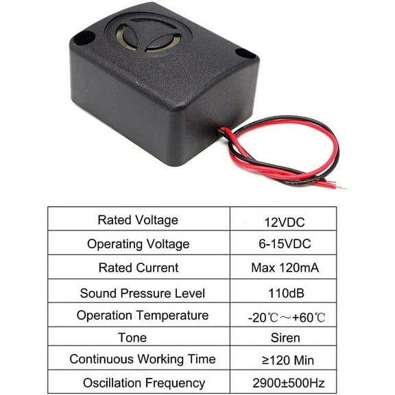 1PCS 110dB Electronic Black Mini Piezo Alarm Siren DC 12V Insurance AntiTheft HighDecibel Square Shell Active Buzzer Alarm for Car Safes