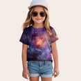 thumbnail image 2 of enyan Girls Starry Sky Printed Pattern Short Sleeve T Shirts Kids Summer Tops Crewneck Tees 5-14 Years Teen Tops,Purple,4-5 Years, 2 of 4