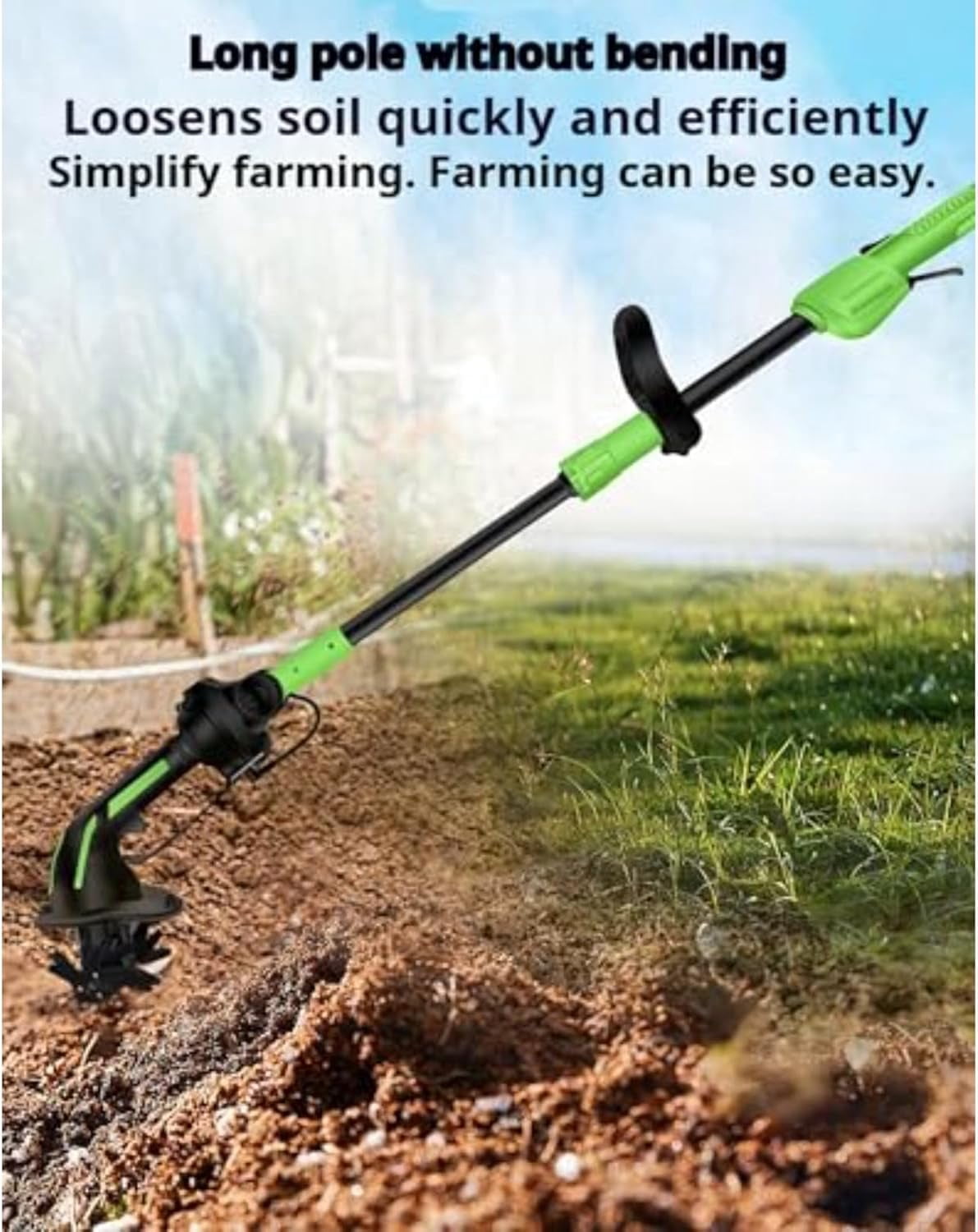 2 in 1 Cordless Tiller and Cultivator with Extension Pole, 20V Lightweight Handheld Battery Tiller Cultivator for Garden, Flower Beds, Weeding, Trenching, Battery Included