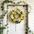 thumbnail image 1 of Spring Floral Wreath with Artificial Roses Hydrangeas, Durable Plastic Fabric Wreath for Front Door Decor, Vibrant White Pink Yellow Decoration for Home Photography Backdrop Party, 1 of 6