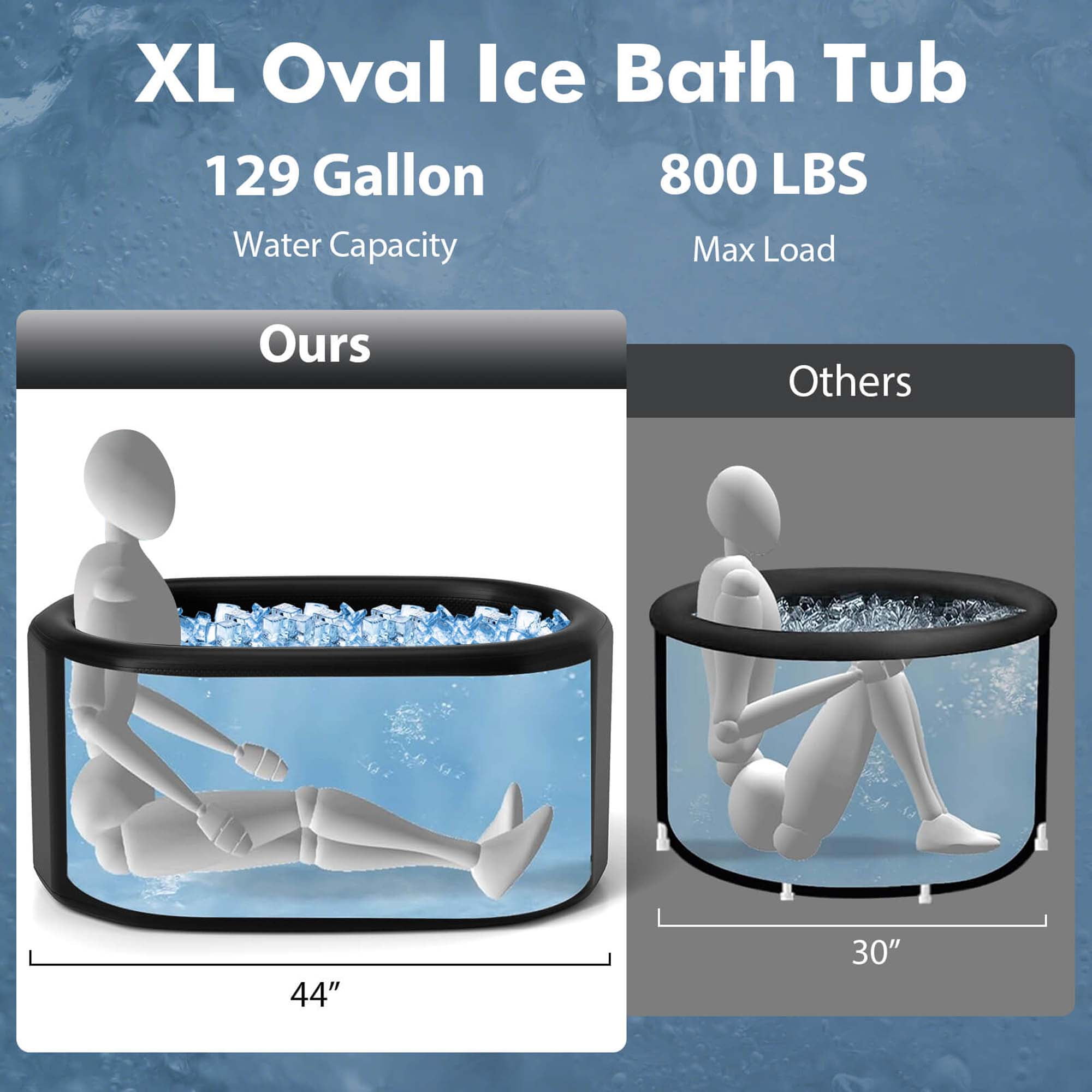 Costway XL 129 Gal Oval Ice Bath Tub for Athletes with Cover Hand Pump Backpack for Adults Black