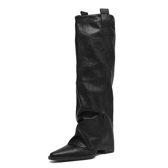 QHFBli Kitten Heel Mid-Calf Boots Women Leather Pointed Toe Heel Knee High Boots Stylish Over The Calf Boots For Everyday Wear And
