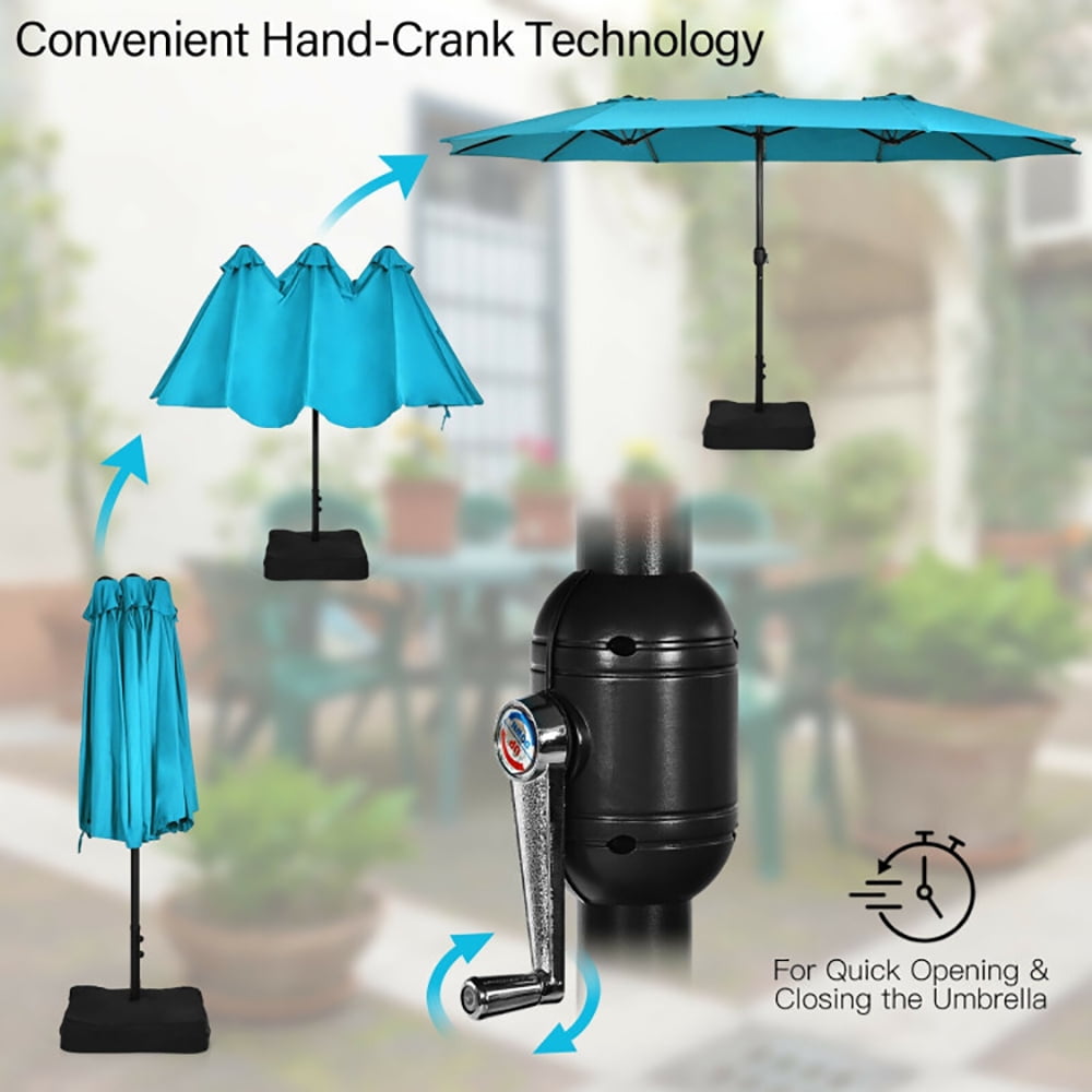Aimee Lii 15 Feet Double-Sided Twin Patio Umbrella with Crank and Base, Sunbrella Patio Umbrellas, Turquoise