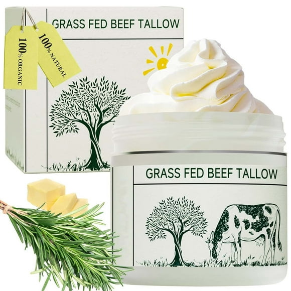 Beef Tallow, Beef Tallow for Skin, Tallow Face Moisturizer, 100% Unscented Organic Grass Fed Finished Whipped Tallow Face Cream Moisturizer Balm, Beef Tallow Skin Care for Sensitive Skin