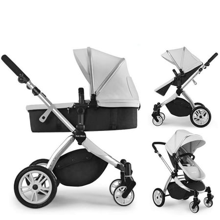 Infant Toddler Baby Stroller Carriage,High Supply Stroller 2 in 1 pram seat with Bassinet,Grey (Best 4 Wheel Pram)