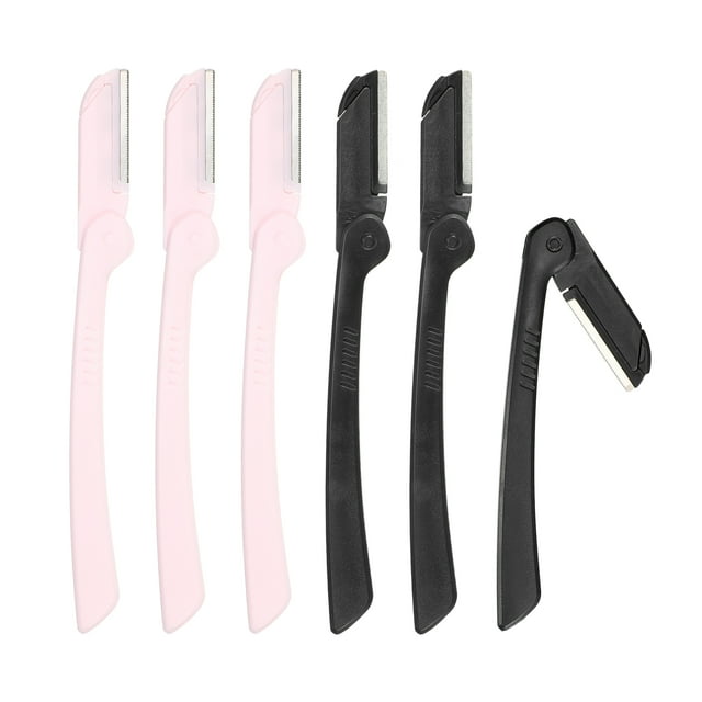 Unique Bargains 6pcs Eyebrow Razor for Women Foldable Facial Razor Stainless Steel Eyebrow Trimmer Skin Tool Black Pink