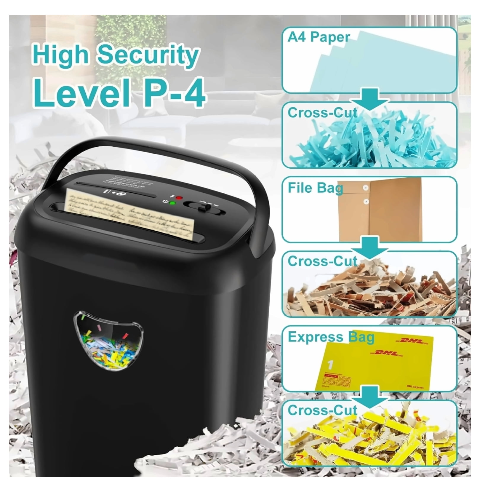Cross Cut Paper Shredder - 14 Sheet Capacity, P-4 Security, 6.6 Gallon - Jam Proof Heavy Duty Shredder for Home & Office Use