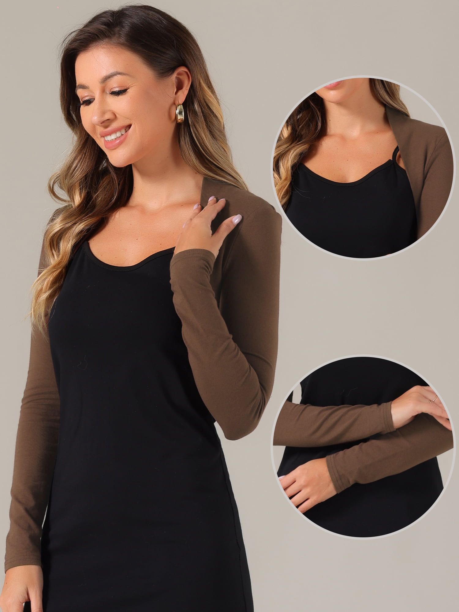 DARING DIVA Solid Color Long Sleeves Blouse M Dark Brown
