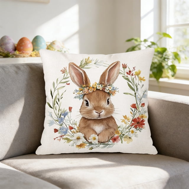 Uuiauoio Spring Easter Bunny Throw Pillow Covers Rabbit Decorative Pillows Case Soft Velvet Cushion Covers for Couch Sofa Patio Garden Spring Decor