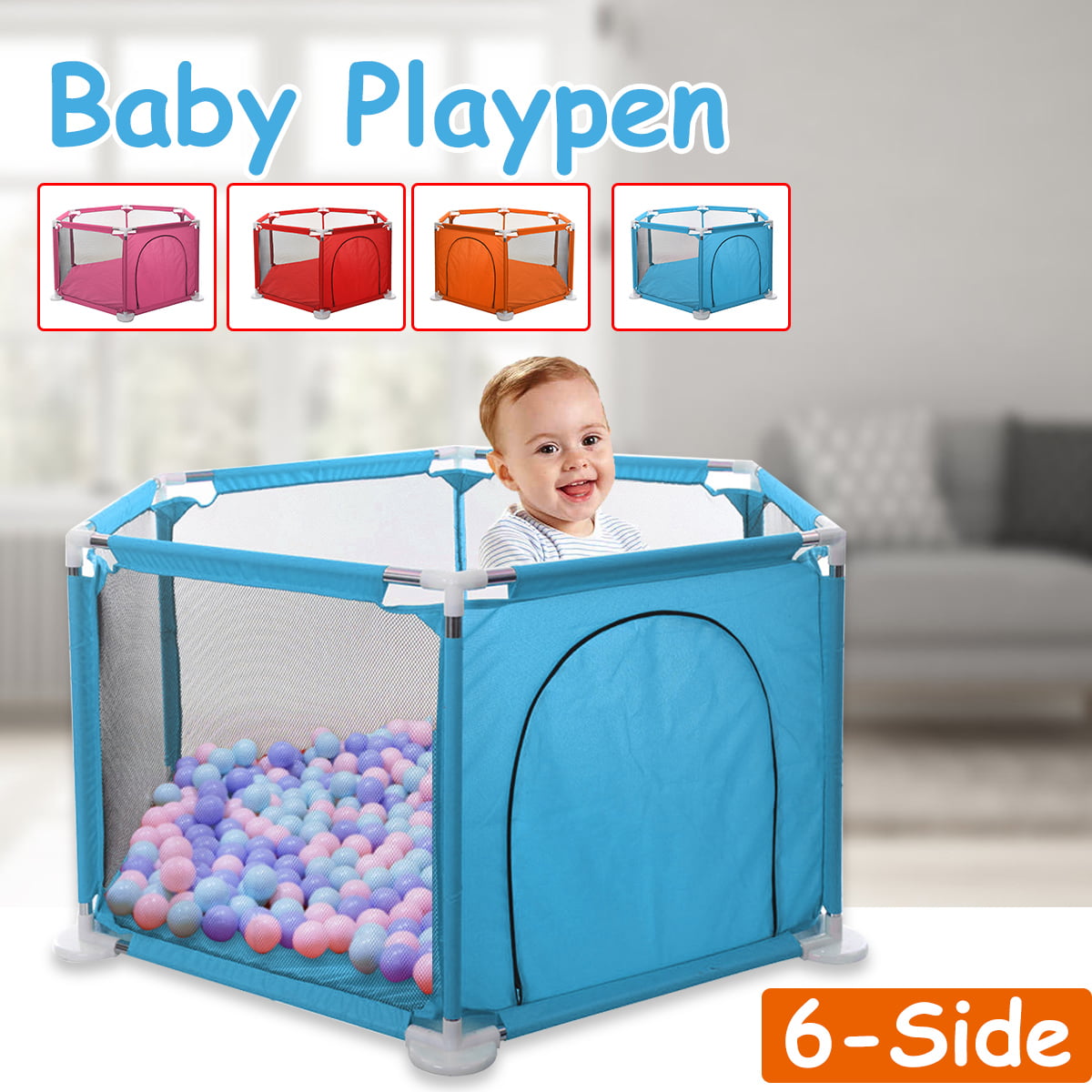 light blue MAYQMAY Baby Playpen Hexagon Playyard for Toddlers with Anti-Slip Base and anti-collision strip Sturdy Safety Kids Activity Centre Safety Play Yard with Super Soft Breathable Mesh Kids Fence for Infants