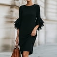 thumbnail image 7 of DeHolifer Women's Dresses Crewneck Ruffle 3/4 Sleeve Mesh Elegant Solid Casual Dresses Black 2XL, 7 of 7