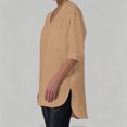 thumbnail image 3 of Lenpel Half Sleeve Womens Tops Cotton Linen V Neck Tunic Blouses with Pockets Fashion Side Split High Low Hem Shirts, 3 of 7