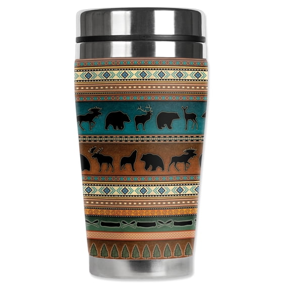 Mugzie brand 16-Ounce Stainless Steel Travel Mug with Insulated Wetsuit Cover - Indian Blanket