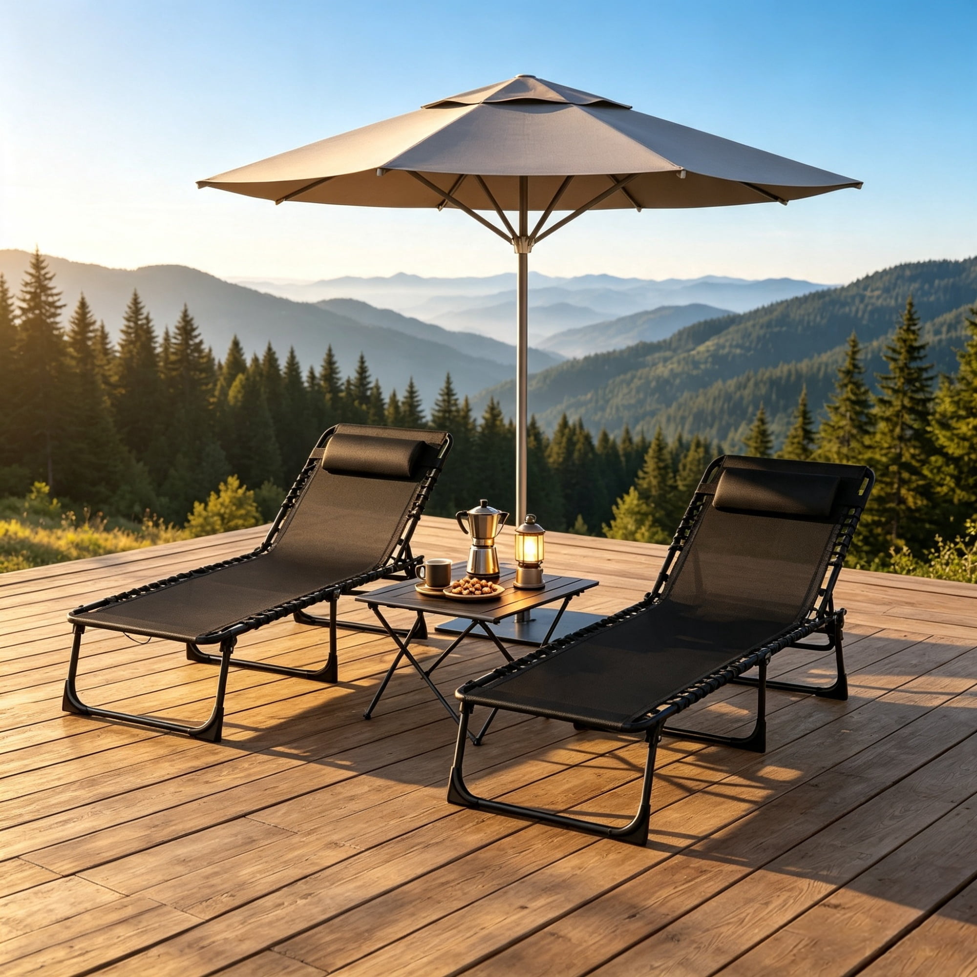 2 Folding Chaise Lounge Pool Chairs, for Poolside Tanning, Pillow, Breathable Mesh, Black