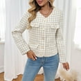 thumbnail image 2 of Ruimatai Women's Tweed Cropped Blazer Jacket Pearl Accent Long Sleeve Button Front Pocket Elegant Office Casual Outerwear Coat, 2 of 9