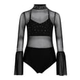 thumbnail image 2 of TSSOE Kids Girls Sparkly Rhinestone Dance Leotard Sheer Mesh Patchwork Bodysuit for Gymnastics Tumbling Black 10, 2 of 4