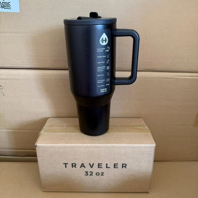 Vaso HydroJug de 32OZ/40OZ, tapa de paja para viajero, taza de coche con aislamiento al vacío de acero inoxidable, viaje térmico helado de doble pared,Black,40OZ