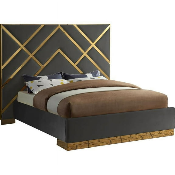 Meridian Furniture Vector Rich Velvet Queen Bed in Gray