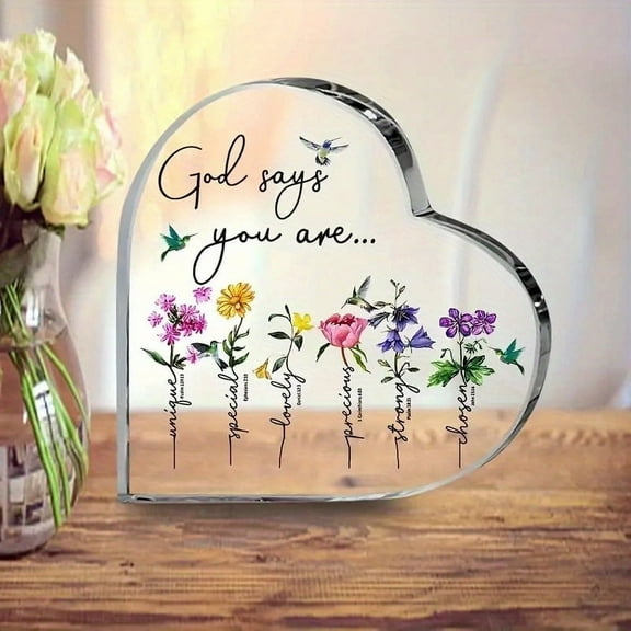 Heart-Shaped Acrylic Desk Decor With Inspirational Bible Verses "God Says You Are" Series - Perfect Christian Thank You Gift For Home Or Office Office Inspiration| Design|Sleek Office Decor