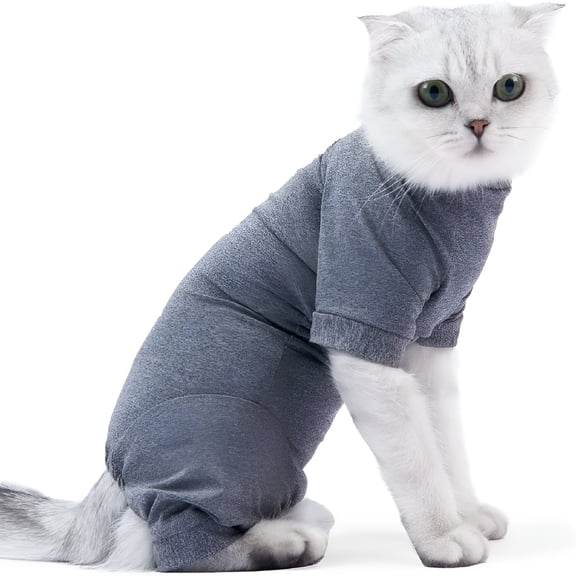 TELOLY Cat Recovery Suit After Surgery for Female Male Pet Surgical Pajamas Long Sleeve Prevent Shedding Recovery Snugly Suit & E Collar Alternative Onsies for Cats