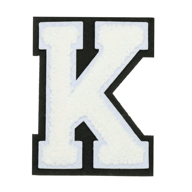Parches de letras de chenille de 4", parches iniciales de chenille blanca A-Z (letra K)