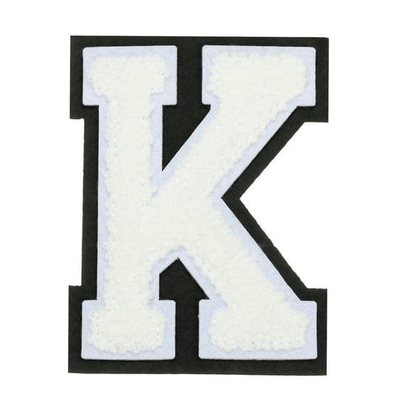 4" Chenille Letter Patches,White Chenille Initial A-Z Patches (Letter K)
