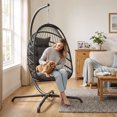 thumbnail image 3 of RADIATA Outdoor Egg Swing Chair with Stand, 350lbs Heavy-Duty Wicker, Comfy Thick Cushion, for Balcony, Patio, Bedroom, Indoor Use, Brown, 3 of 9