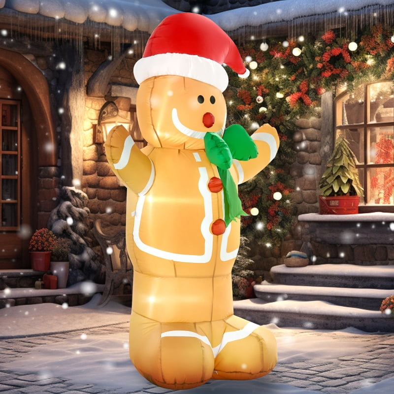 Alvantor Christmas Inflatables Gingerbread Man with LED Lights 109.86"x69.85"x182.88" Brown