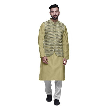 

Atasi Ethnic Kurta Churidar Pajama Set With Printed Nehru Jacket Set For Mens