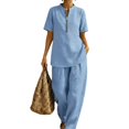 thumbnail image 7 of Womens Lounge Sweat Set Sweatsuits 2 Piece Sets Oversized Half Zip Tops and Wide Leg Pants Loose Fit Flowy Lightweight Elegant Trendy Office Work Beach Travel Outfit, Light Blue 2XL, 7 of 7