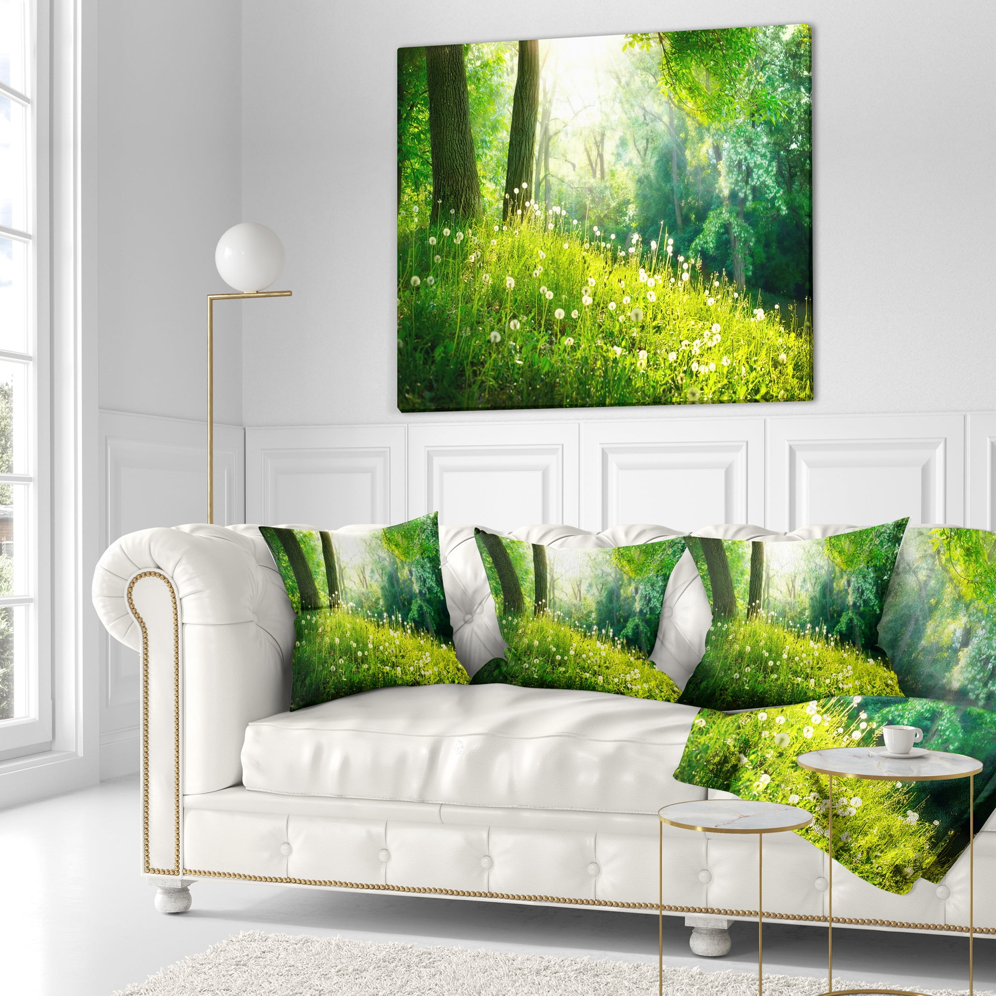 Designart Beautiful Green Grass and Trees - Landscape Printed Throw Pillow - 16x16