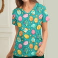 thumbnail image 2 of Jinhomg Easter Scrub Tops Women Funny Colored Eggs Graphic Scrubs Lightweight Comfy Short Sleeve V-Neck Nurse Workwear 2025 Holiday Gifts Holiday Saving Multicolor XL, 2 of 5