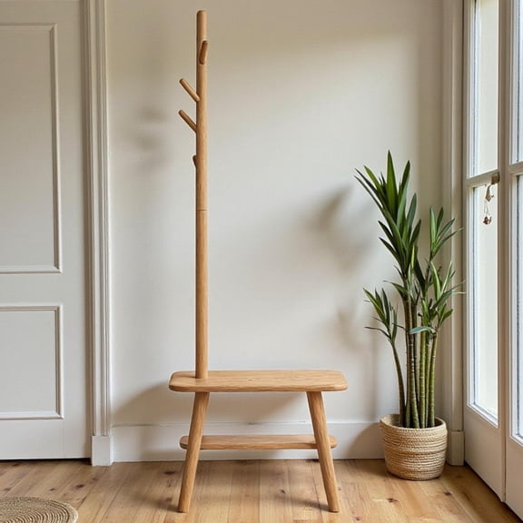 GZXS Coat Rack Shoe Bench, Modern Farmhouse Solid Wood Shoes Organizer Storage Bench, for Entryway, Living Room, Hallway, Easy Assembly, Natural