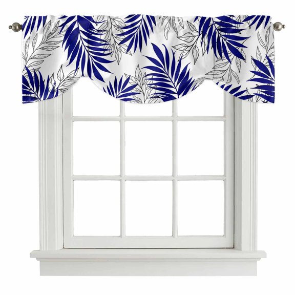Tie Up Curtain Valances Watercolor Blue Leaves,Rod Pocket Shade Valance Adjustable Curtains Abstract Geometric Art Window Treatment for Kitchen Bathroom Living Room Windows,60x18in