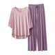 thumbnail image 1 of Conjunto de pijama con cuello en V para mujer: top de manga 3/4 y pantalones anchos, color liso, ropa de dormir ligera, tallas L/XL, 1 of 3