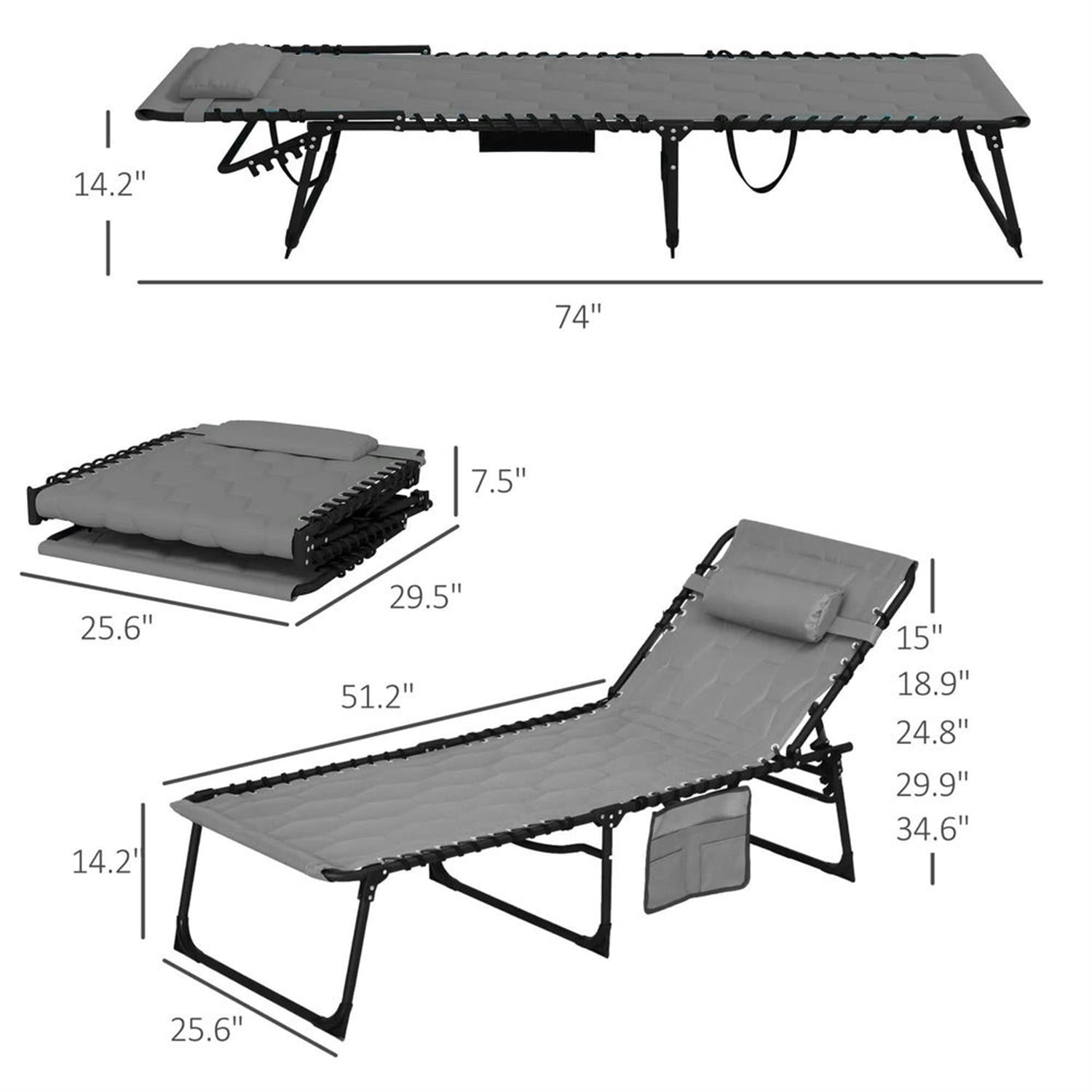 Demi Bonn 2 Piece Folding Chaise Lounge Set with Reclining Back, Portable Outdoor Patio Furniture for Beach, Yard, Gray