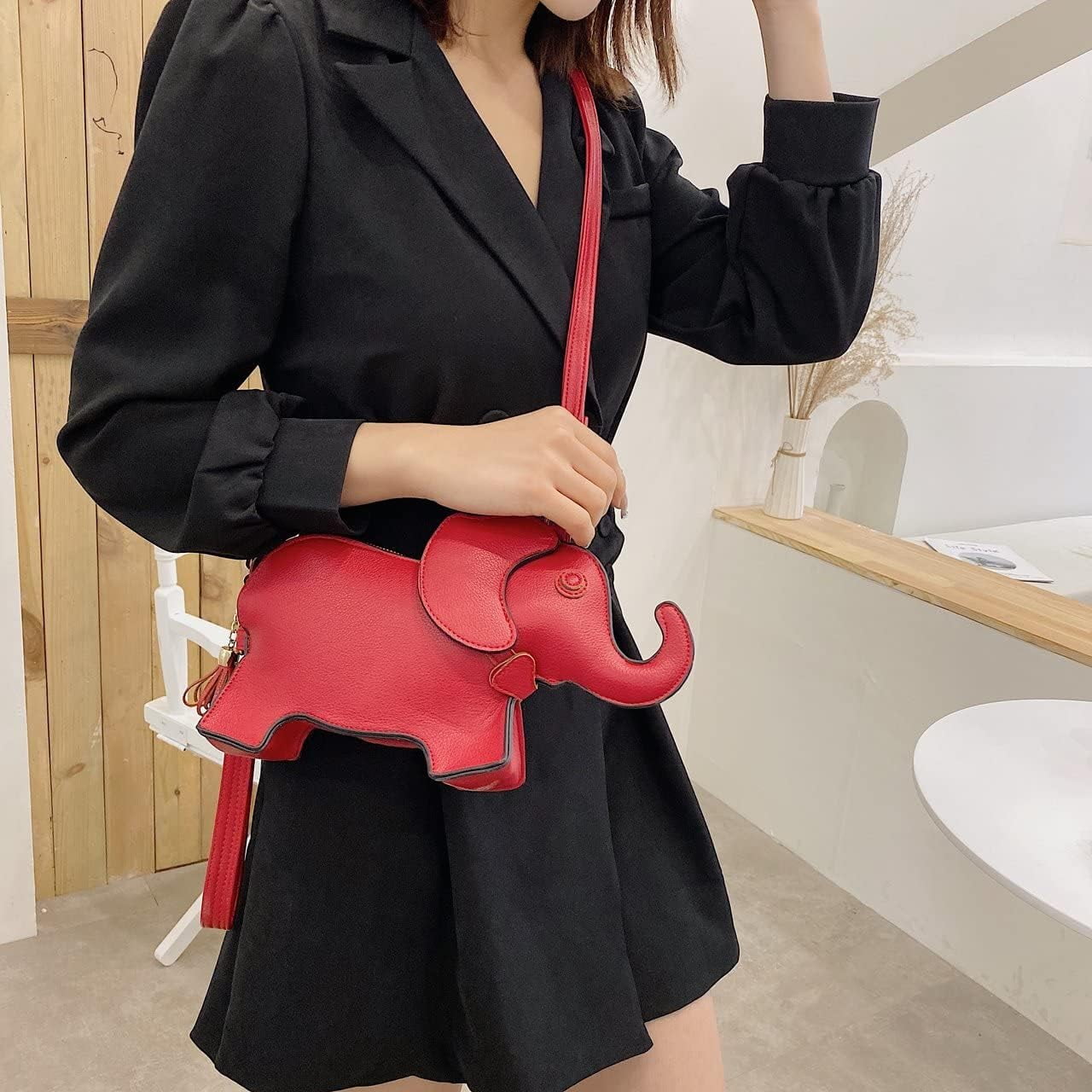 Elephant Shaped Crossbody Bag for Women Shoulder Handbag PU Leather Wristlet Clutch Purse