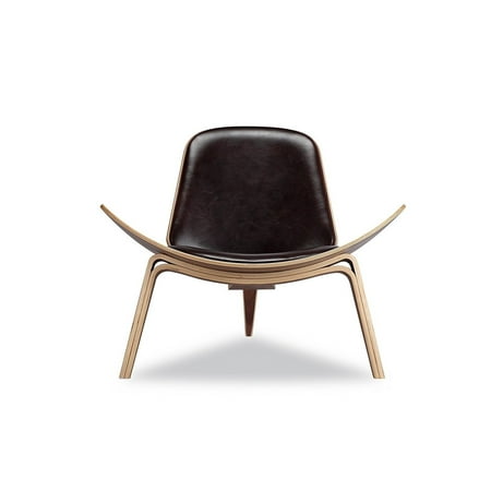 - OCC Shell Chair in Walnut Finish with Italian Genuine Black Leather